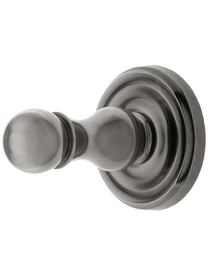 Solid Brass Single Hook Post with Classic Rosette in Antique Pewter.